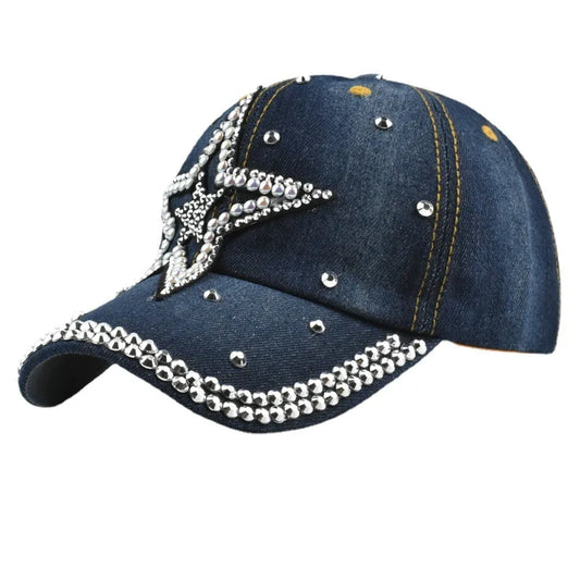 5 Point Star Bling Cap Jean Dark Blue