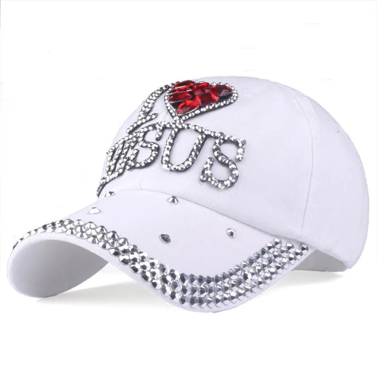 I Love Jesus Bling Cap White