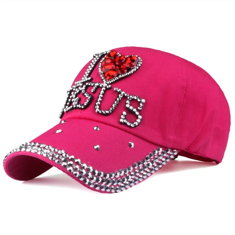 I Love Jesus Bling Cap Hot Pink