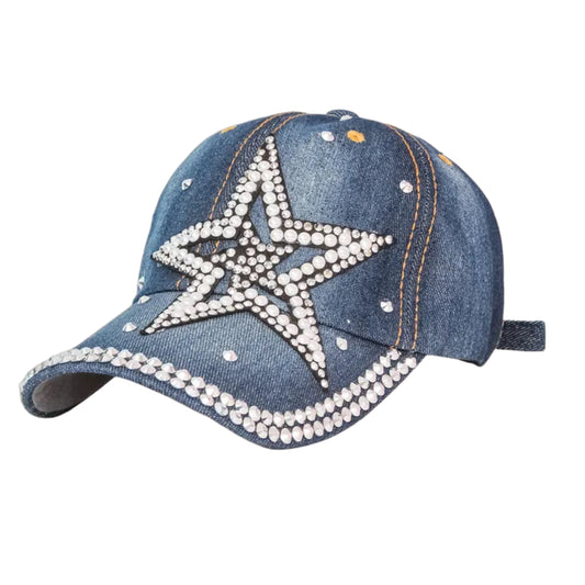 5 Point Star Bling Cap Jean Light Blue