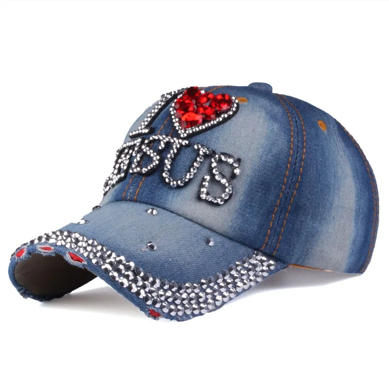 I Love Jesus Bling Cap Jean Blue