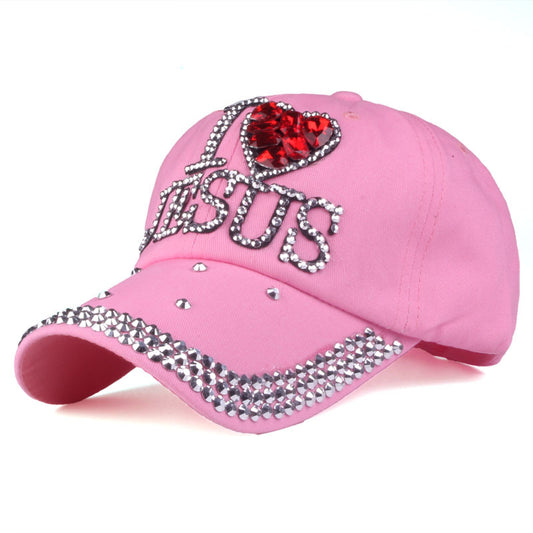 I Love Jesus Bling Cap Pink